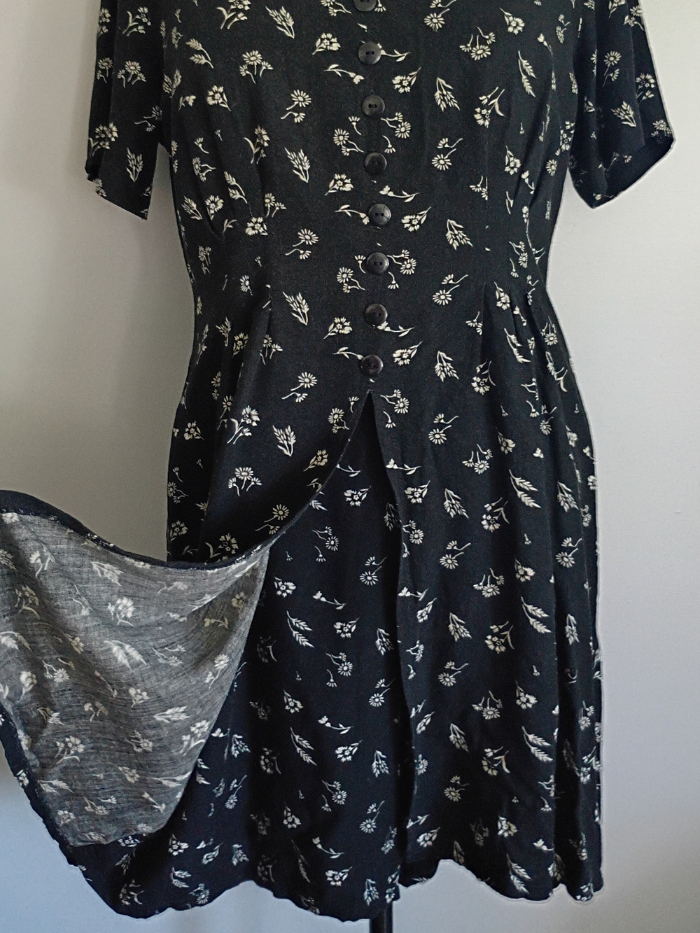 Vintage 90s Black Floral Skirt Overlay Romper Size 12